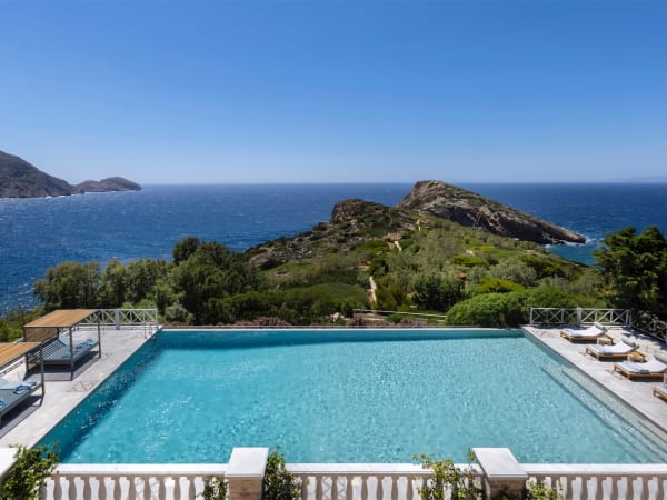 The fabulous infinity pool and the sea views from the terrace running along the ground floor.